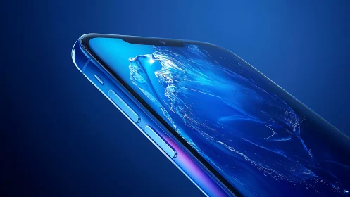 Ocean-glass smartphone slicing through deep electric blue light.