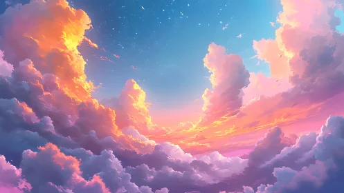 Radiant sunset clouds welcome a dreamy sky of soft light