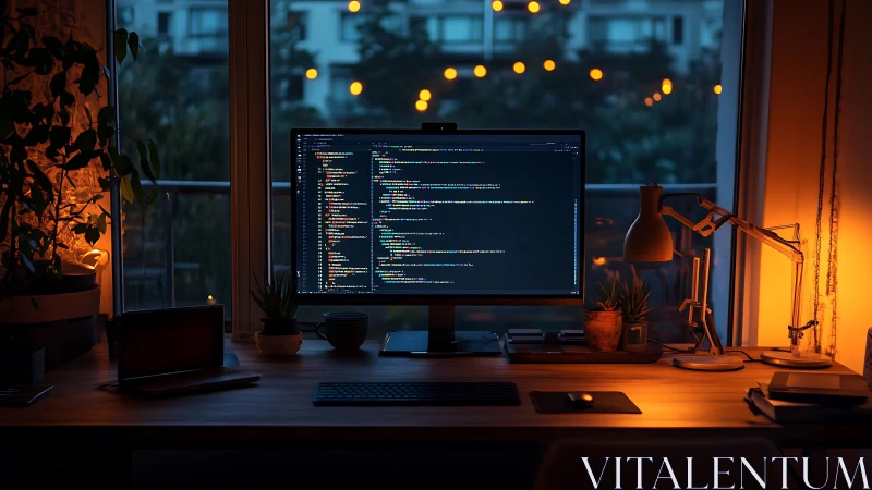 Nocturnal software workstation with dual-tone ambient lighting.