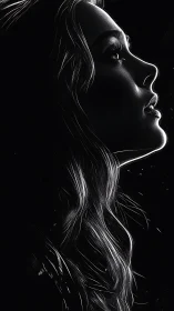 Digital painting profile portrait with luminous edge lighting.