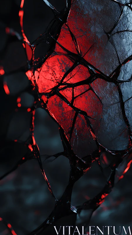 Shattered obsidian web cradling a molten crimson heart.