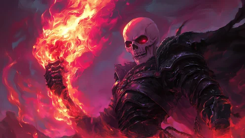 Infernal skeletal warlord in dynamic digital painting composition.