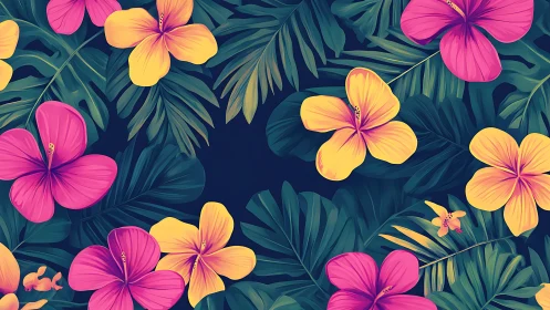 Tropical Blooms Collide: Magenta & Amber Petals Dance.