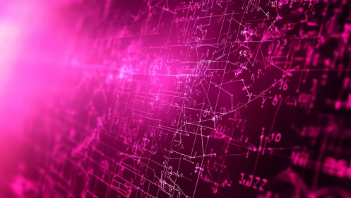 Abstract pink digital field of formulas and connections.