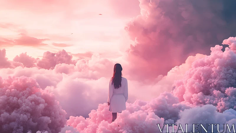 Backlit solitary figure in volumetric pink cumulonimbus field.