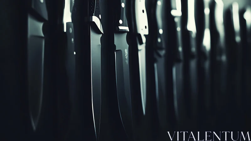 Steel shadows line up as a quiet army of kitchen blades