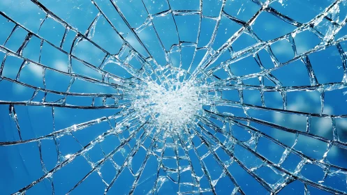 Starburst shatter halo against storybook blue sky glass.