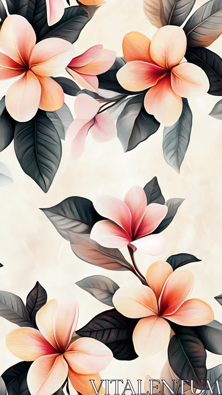 Botanical Five-Petal Floral Composition Rendered in Gradient Watercolor Technique