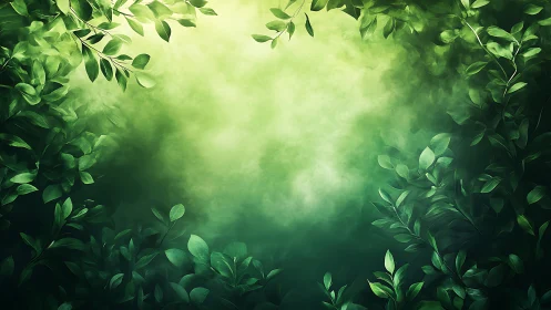 Radial leaf vignette frames diffused green atmospheric glow