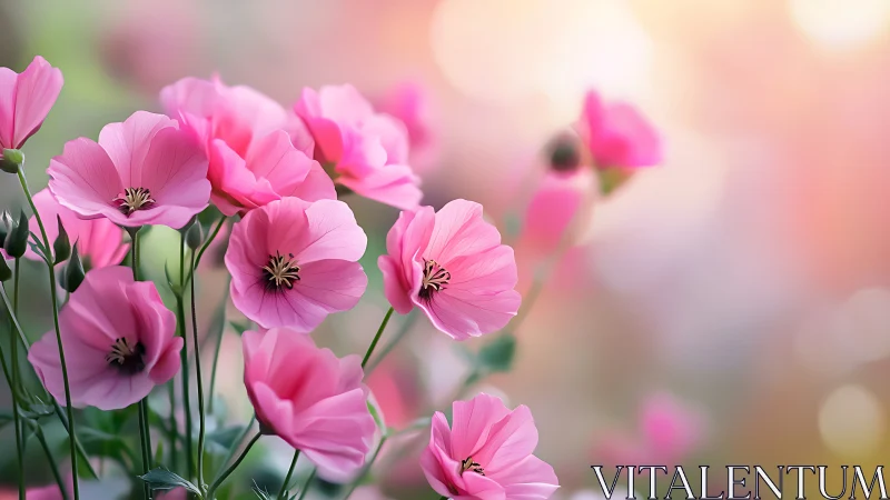 Pink Floral Composition with Selective Focus Depth Rendering.