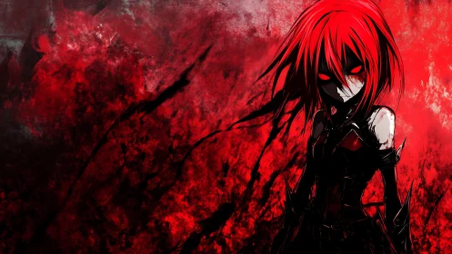 Red-eyed anime antihero emerges from chaotic crimson void