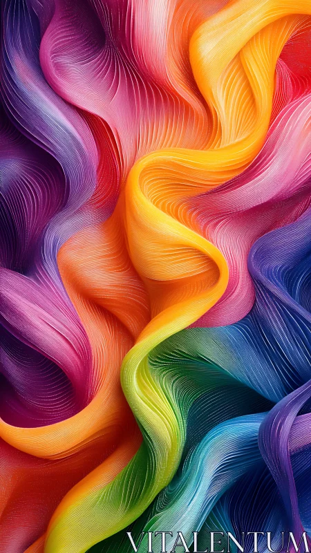 Multicolored flowing ribbons form layered abstract wave pattern