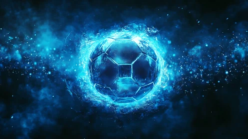 Luminous cyber-energy football sphere radiates dynamic blue plasma