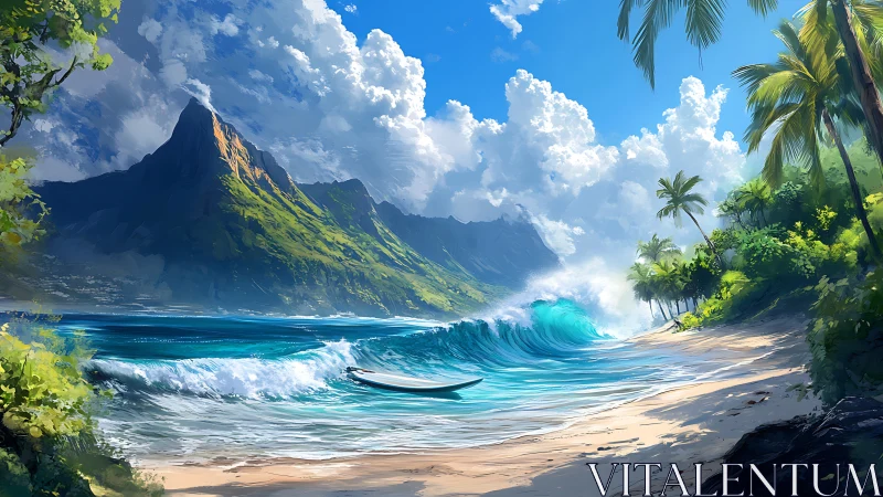 Turquoise Awakening Where Mountain Peaks Dance Above Cresting Waves