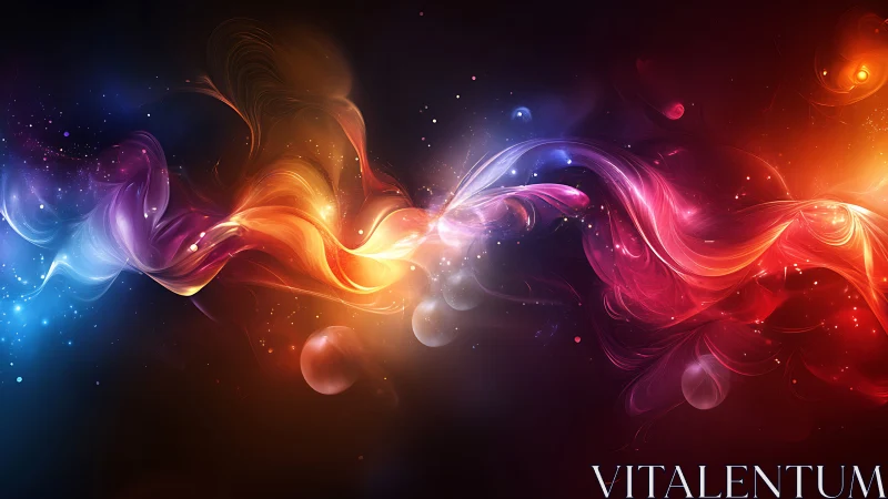 Curved multicolor light trails extend across a dark gradient field