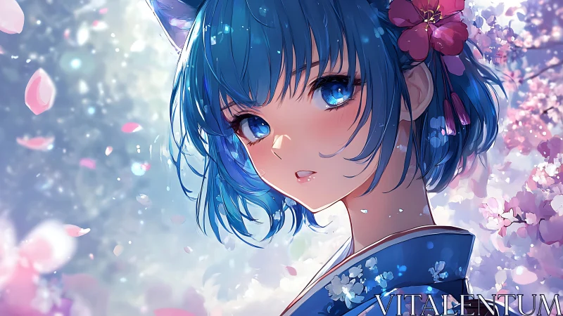 Blue-haired blossom muse turns spring light into glitter