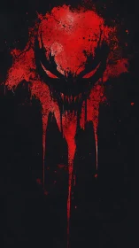 Crimson dripping skull silhouette with splatter abstraction.