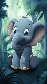 Cute baby elephant smiles softly inside misty jungle