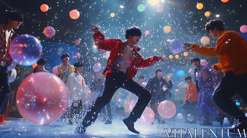 Dynamic dance crew explodes with color in a confetti storm