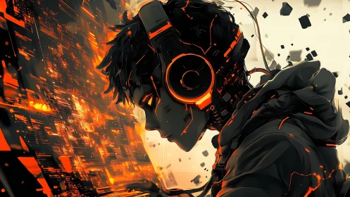 Neon-code dreamer wired into a blazing cyberpunk matrix.