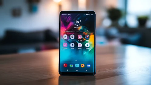 Android Smartphone Display with Colorful Gradient Background
