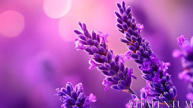 Purple Lavender Flowers in Soft Focus Bokeh Light.