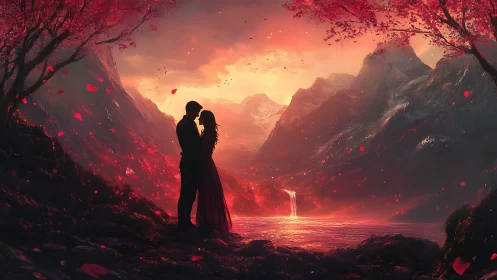 Crimson Canyon Romance: Silhouettes Under Glowing Skies.