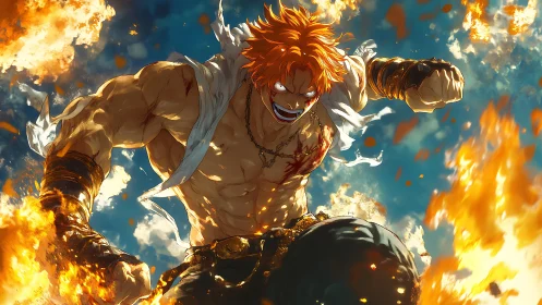 Flame-fury brawler storms the sky in blazing anime wrath.