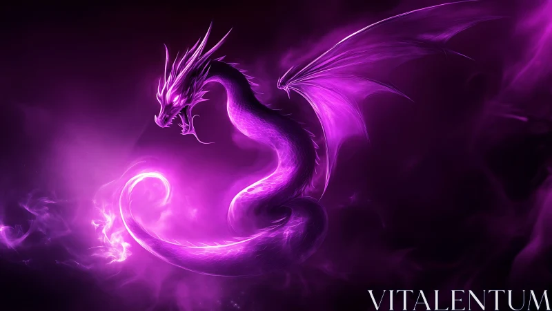 Violet storm dragon coils through luminous arcane mist.