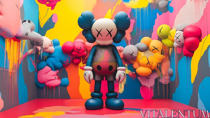 Pop art toy drifter in a dripping rainbow bunker of color.