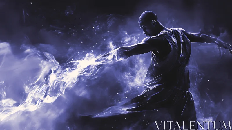 Dynamic electric athlete casting radiant energy burst.