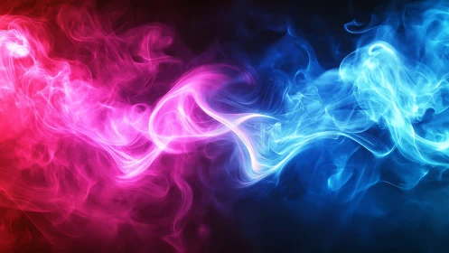 Dreamy pink and blue smoke swirling in luminous balance.