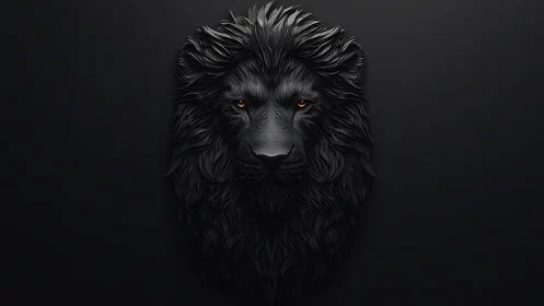 Monochrome lion portrait in sculpted 3D relief style.