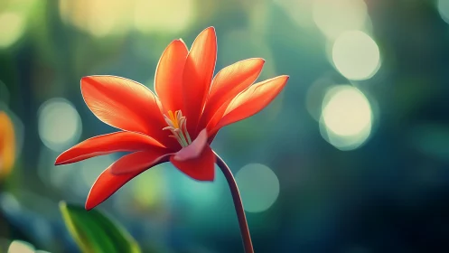 Vermillion Petals Dance in Ethereal Bokeh Light.