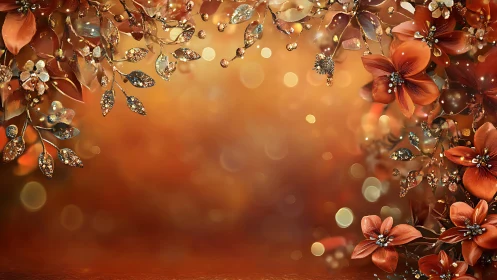 Elegant Orange Floral Border with Crystalline Gold Accents