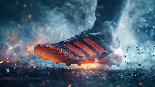 Fiery soccer boot ignites motion with blazing dynamic energy.