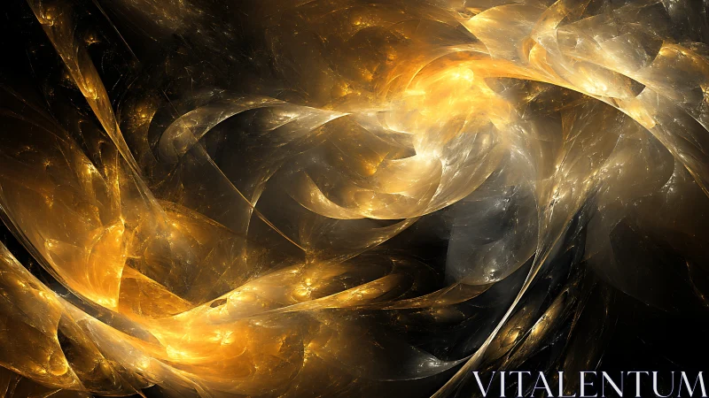 Golden fractal nebula swirls in a dramatic cosmic void