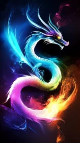 Serpentine dragon form rendered in multicolored luminous flames.