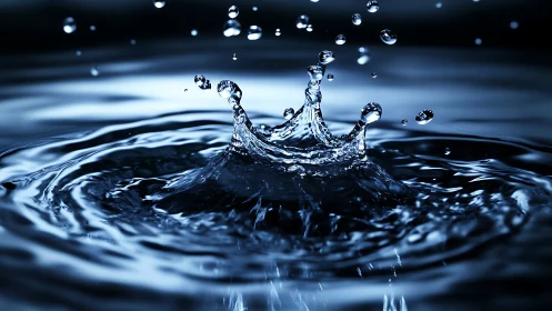 Crisp blue water droplet crown freezes a moment of impact