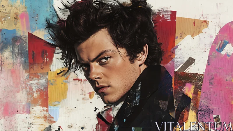 Storm-eyed portrait slices through a riot of painted color