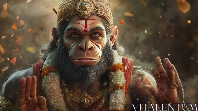 Simian-headed deity figure in ornate ceremonial adornment.