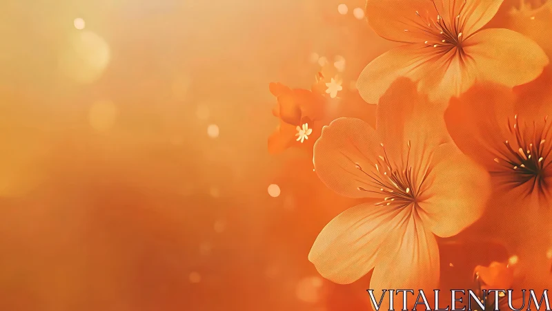 Golden orange blossoms drifting in warm soft bokeh glow.
