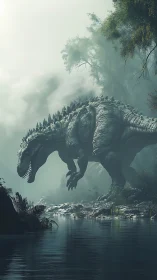 Mist-walking jungle titan prowls a primeval rivershore.
