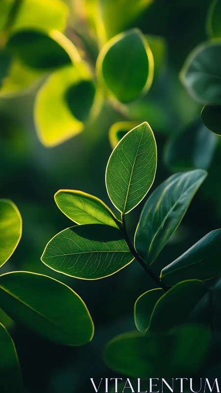 Sunlit green leaves glowing softly in quiet afternoon light.