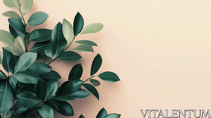 Green foliage rests calmly against a soft beige backdrop