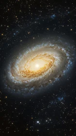 Spiral galaxy glows with radiant golden core in deep space.