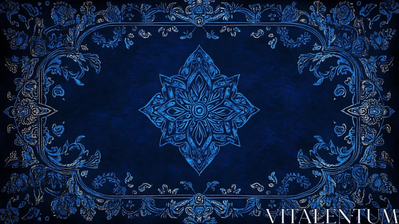 Ornate sapphire mandala ornament anchors a baroque floral frame