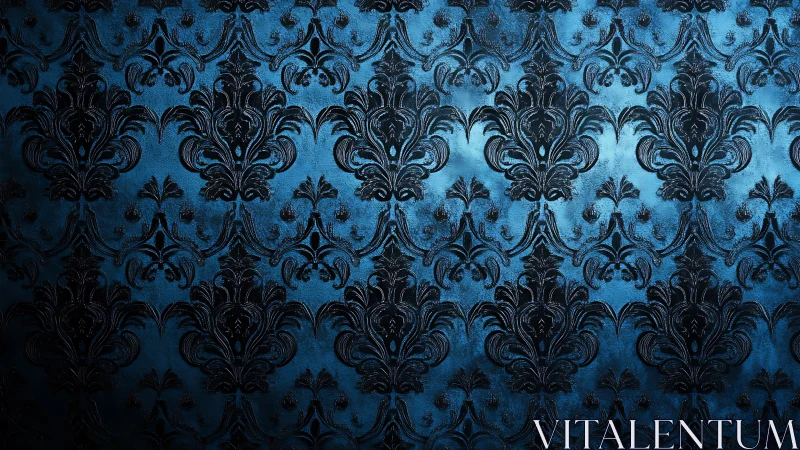 Glimmering blue damask pattern brings quiet vintage elegance