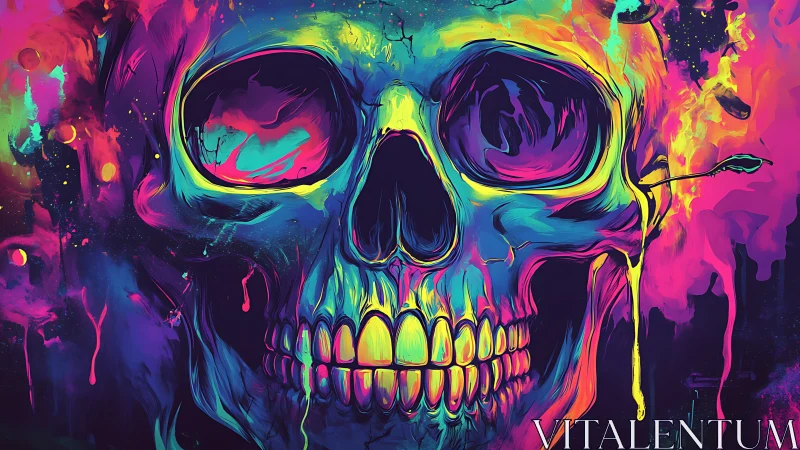 Neon skull glowing with playful color and electric energy.