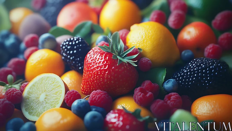 Sunlit berry chorus amid citrus splashes and orchard glow.